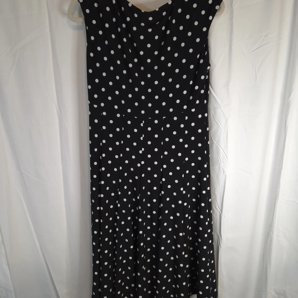Lauren Ralph Lauren Women's Black Sleeveless Midi Dress with White Dots Size 10 - Picture 6 of 6